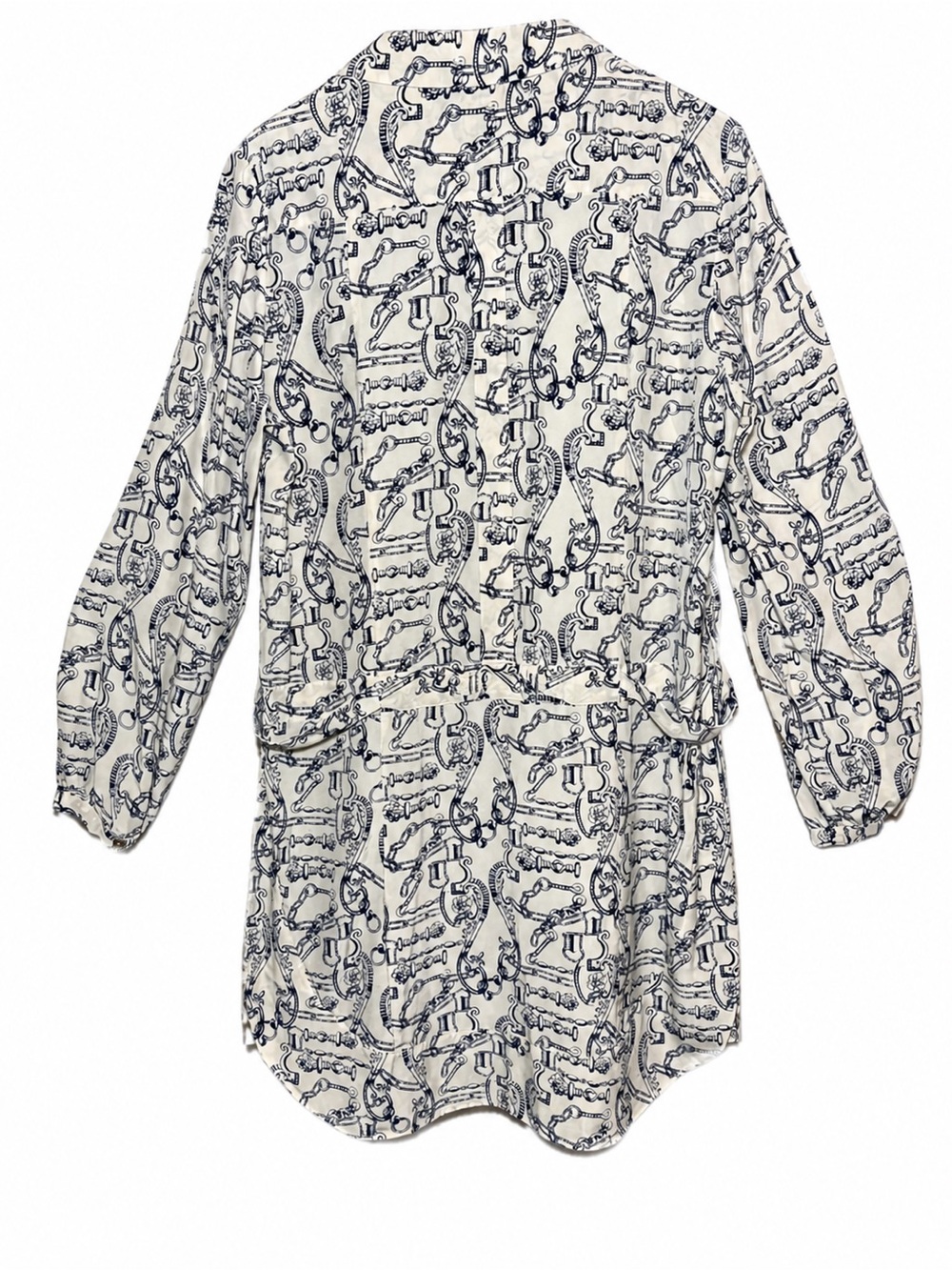 Tory Burch Equestrian Print Tunic Dress Silk Blend Cream Navy Horsebit Preppy - Picture 6 of 13